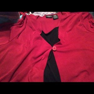 Plus size red/black 1 pc top w/black pants.